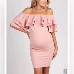 Off Shoulder Double Ruffle Maternity Dress